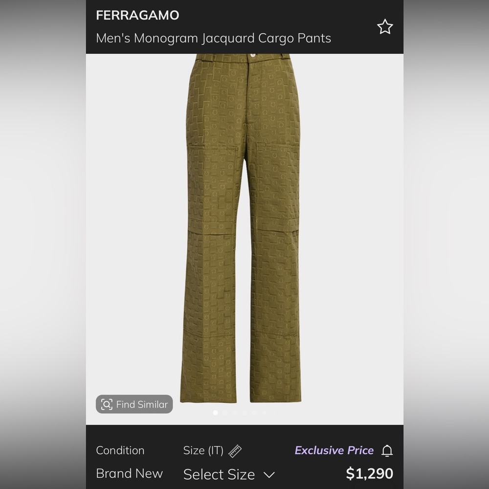Salvatore Ferragamo Olive Patterned Monogram Trousers